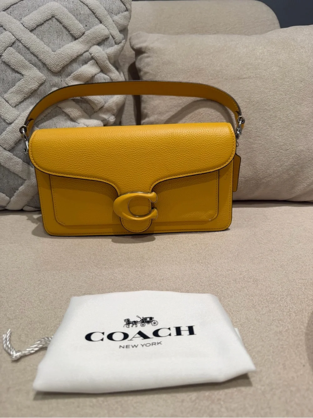 Coach Yellow Pebbled Leather Shoulder Bag with Detachable Strap